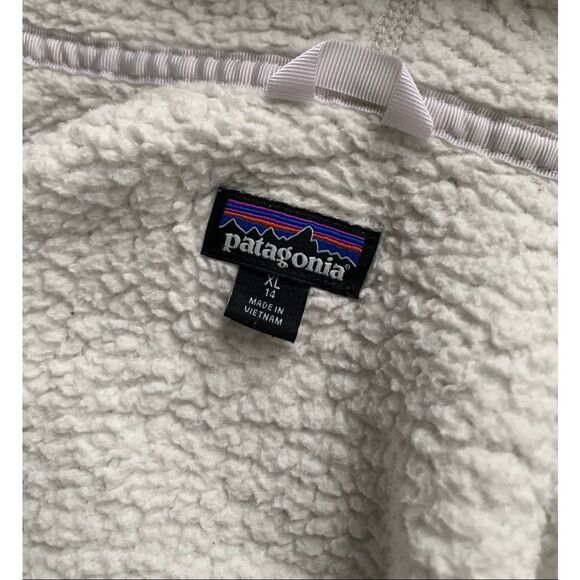 Patagonia Los Gatos white Hooded Fleece Jacket KIDS YOUTH XL - Picture 7 of 8